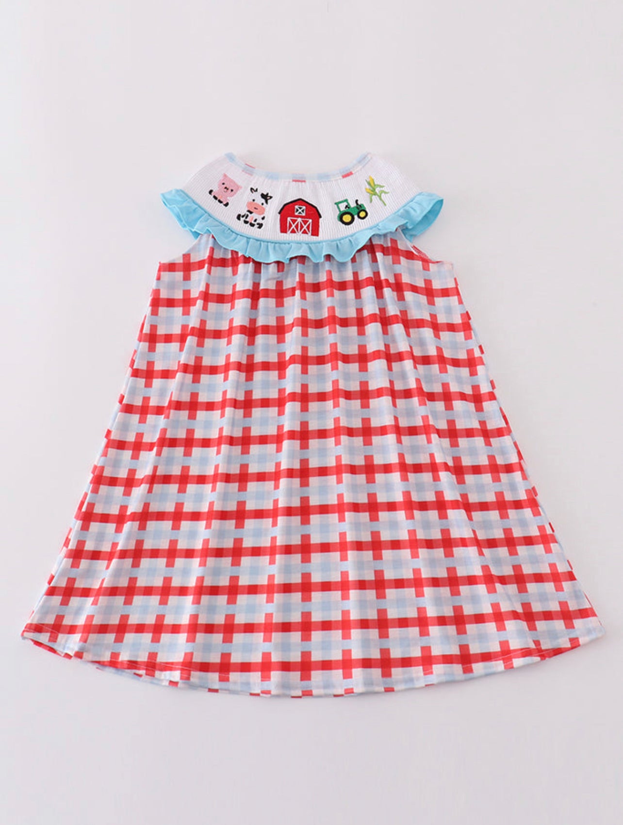 Blue farm embroidery smocked dress