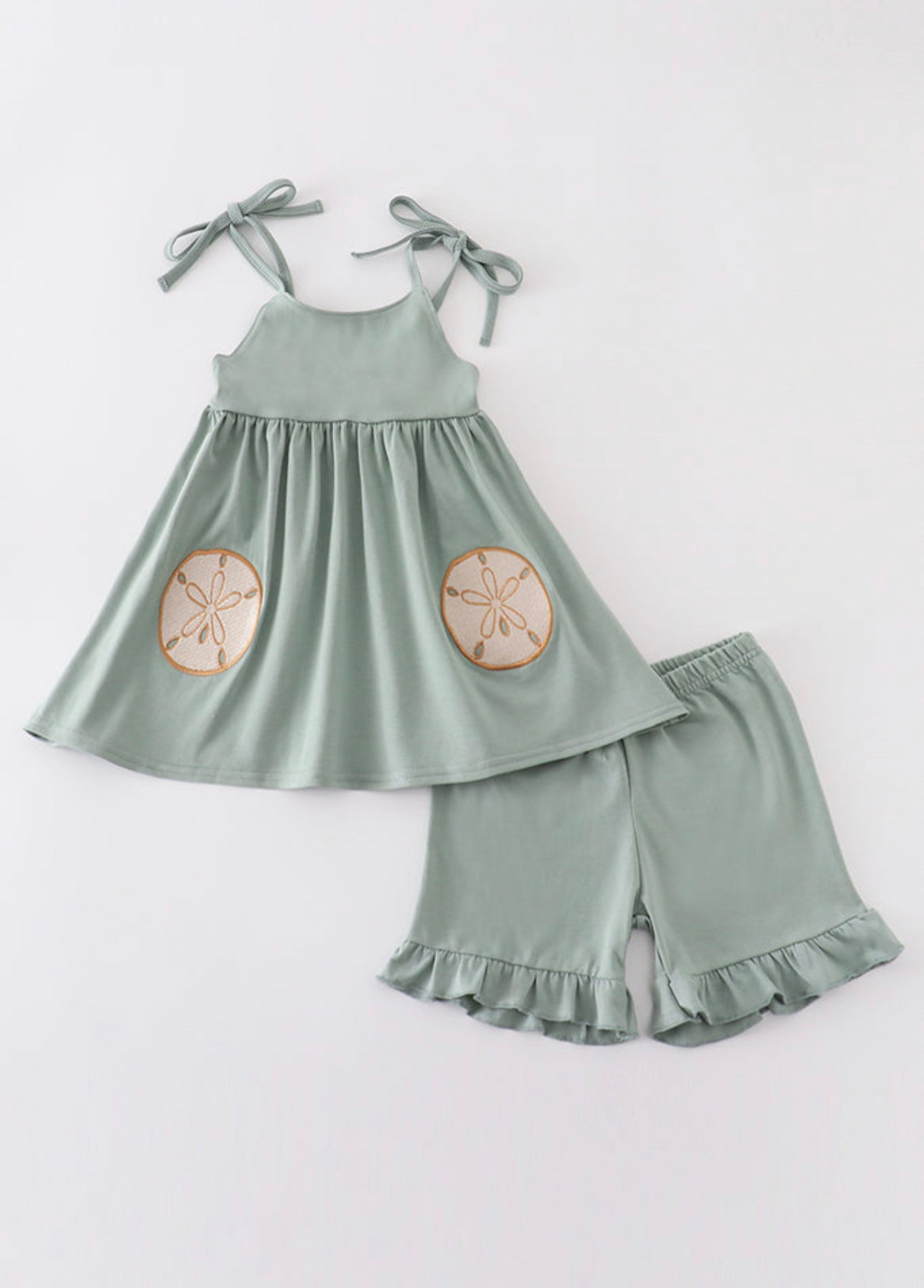 Sage sand dollar embroidery girl set