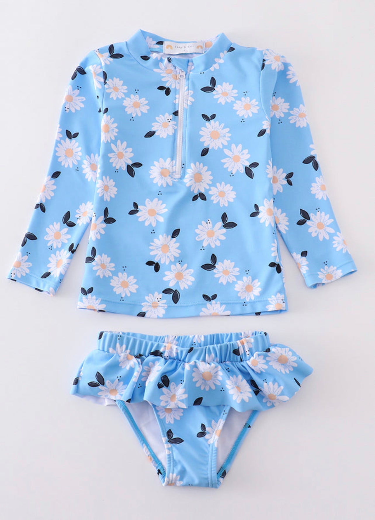 Blue daisy print 2pc girl swimsuit UPF50+