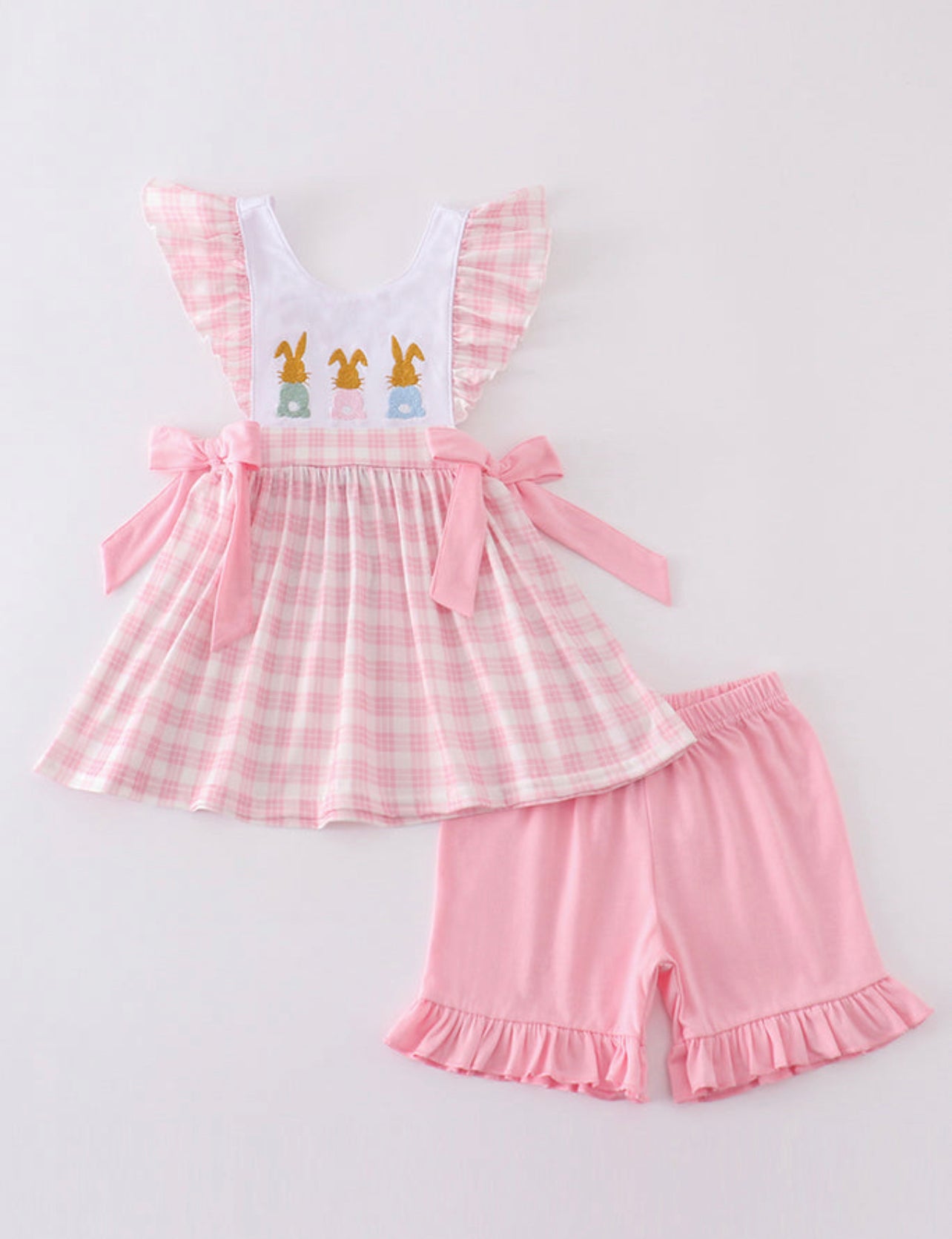 Pink bunny embroidery bow set