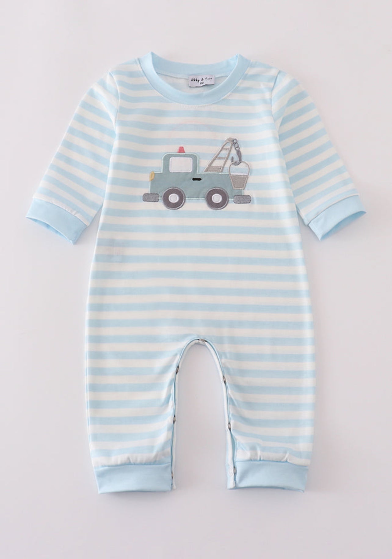 Blue crane applique stripe romper