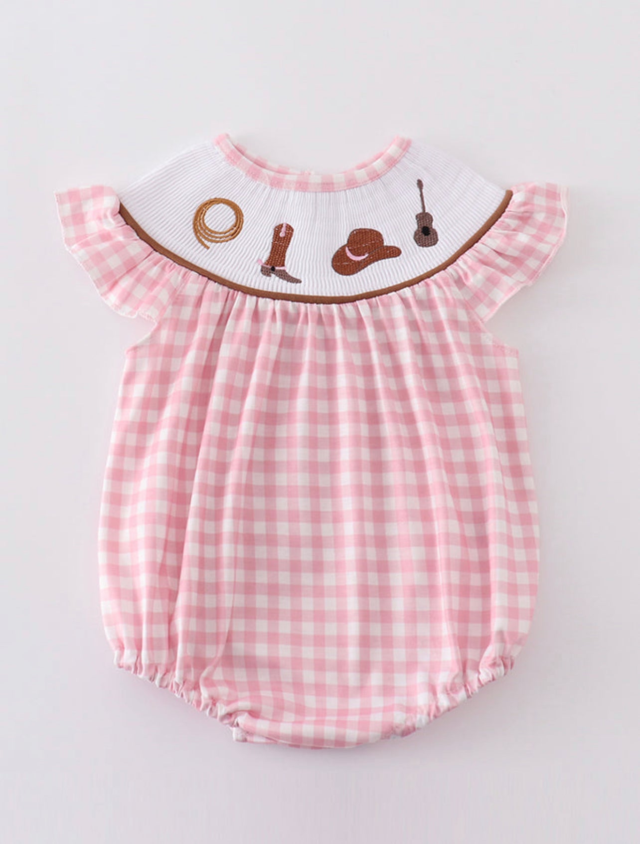 Brown western embroidery smocked bubble