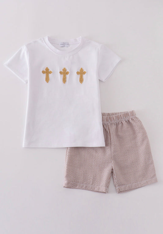 Premium brown cross embroidery set