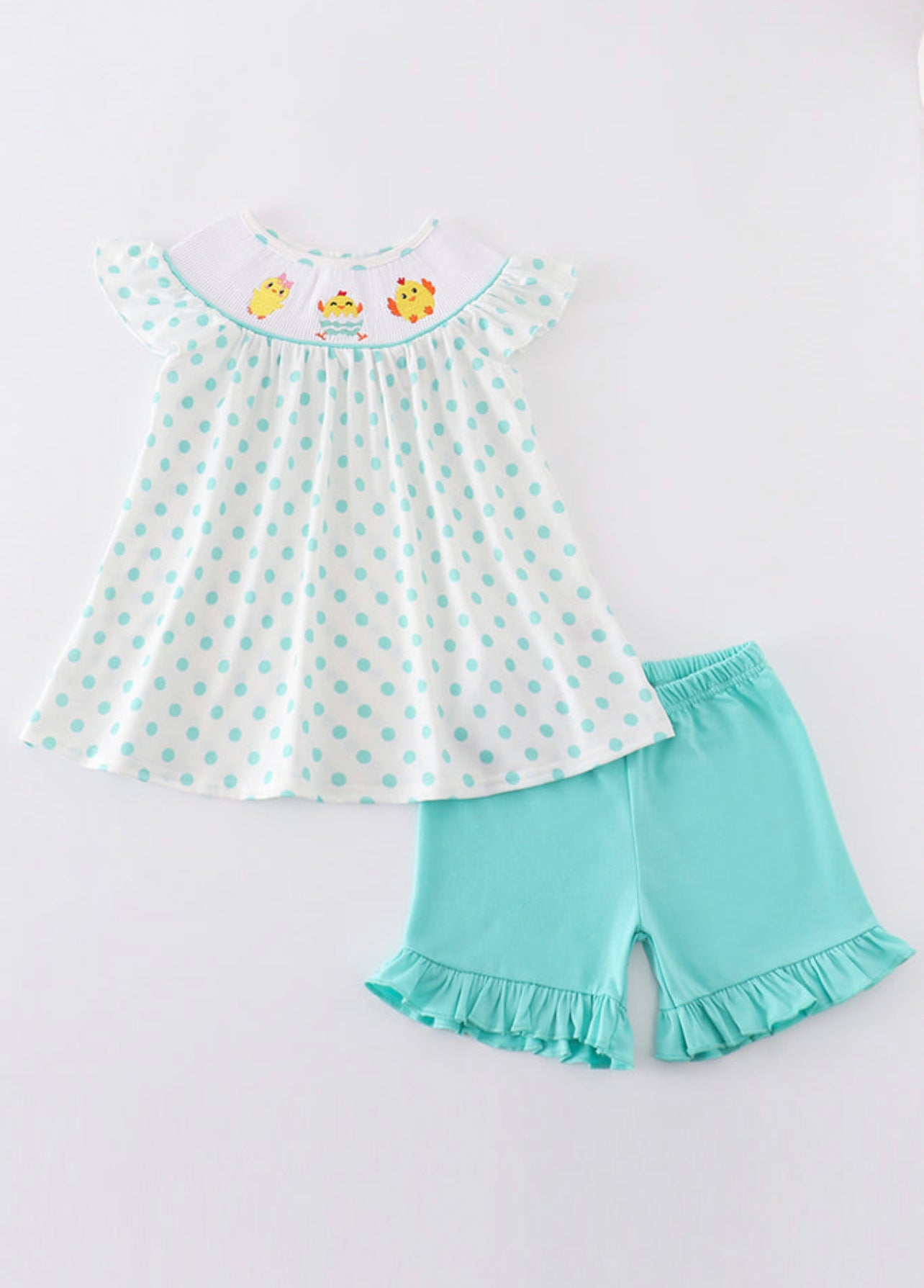 Dot chicken embroidery smocked set