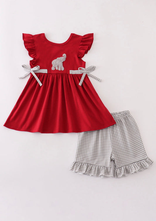 Alabama elephant french knot ruffle shorts set